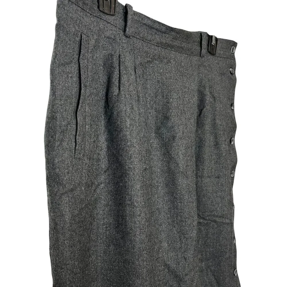 Liz Claiborne Pleated Midi Modest Vintage Gray Wool Skirt Pockets Old Money 16